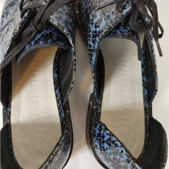Freda Salvador Wit D'orsay Blue Leather Croc Embossed Lace Up Oxford Sz 5.5 - Picture 13 of 13